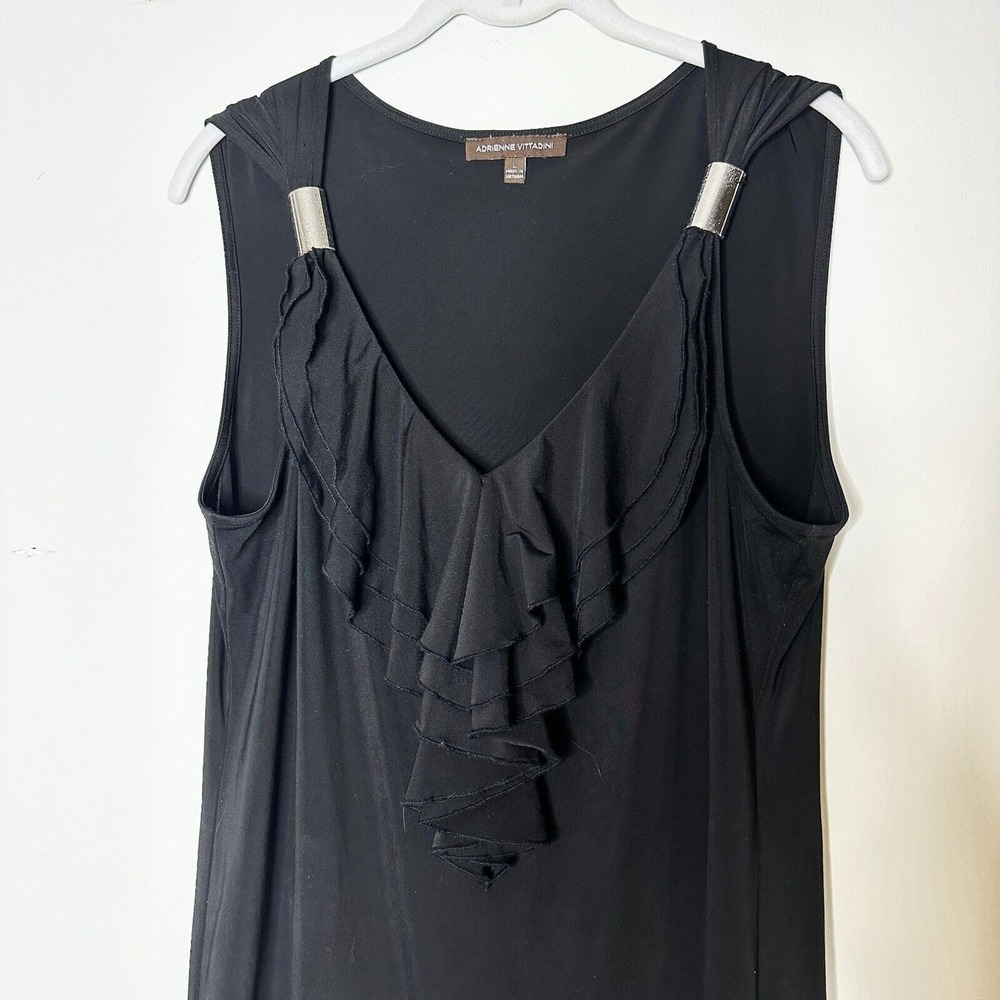 Adrienne Vittadini Top Women L Black Silver Hardware Sleeveless Vintage Retro‎